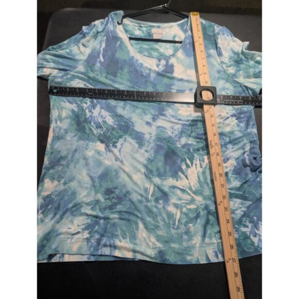 Chico's Blue Touch of Cool Shirt Top Blouse Women's Size XL 3 Stretchy Colorful